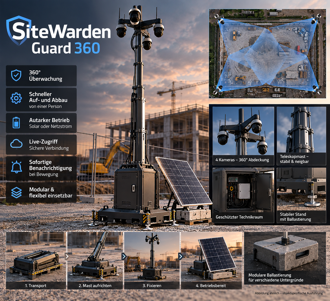 SiteWarden Guard 360 System auf einem Baustellengelände